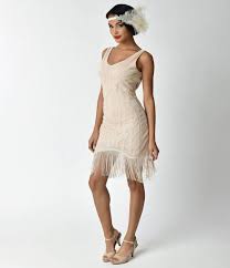 1920s Style Cream Beaded Eloise Fringe Flapper Dress Summer Cocktail Dress Fringe Flapper Dress Dresses