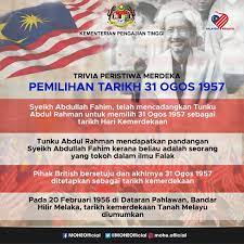 Pada tahun 1957, tanggal tersebut merupakan tarikh kemerdekaan bagi persekutuan tanah melayu (malaysia) seperti yang dijanjikan oleh kerajaan british dalam perjanjian london pada tahun. 31 Ogos 1957 Merupakan Kementerian Pengajian Tinggi Facebook