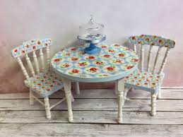 Dolls House Table And Chairs Shabby Chic Miniature Dollhouse Table 1 12th Scale Cath Kidston Style Doll House Tiny Furniture Dollhouse Furniture