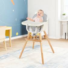 Babyjoy 3 In 1 Convertible Wooden High Chair Baby Toddler Highchair W Cushion Gray Wooden High Chairs Modern High Chair Baby High Chair