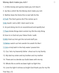 The new blog rap poems takes rap lyrics and places them on an inspirational background. Money Dont Make You Rich J Q Rap Lyrics Verse Make It Yourself
