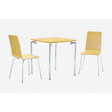 Constructed of solid rubberwood with a java colored top and either black or white tapered legs. Fiji Small Square Wooden Chrome Dining Table Set With Two Chairs Beech Finish