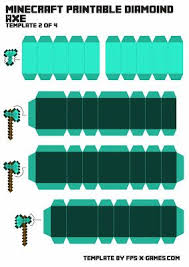 Minecraft Papercraft Diamond Axe Template 2 Of 4 Minecraft Printables Minecraft Templates Minecraft