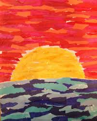 Warm And Cool Sunset Collage Sunset Art Elementary Art Projects Sunrise Art