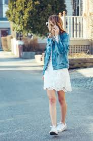Lace Dress And Denim Jacket Stylish Spring Outfit Stylish Summer Outfits Stylish Denim