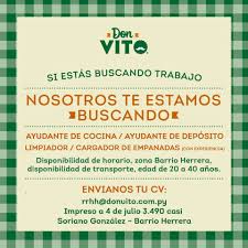 ¿quieres seguir formándote como cocinero/cocinera en un hotel de categoría superior? Don Vito Busca Personal Bolsa De Trabajo Paraguay Empleos