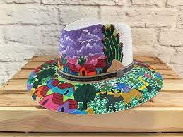 Hand Painted Mexican Sombrero Panama Hat Cowgirl Cowboy Hat Sombrero Pintado Handmade Mexicanhatpanamahatco Cowboy Hats Mexican Blouse Cowgirl And Cowboy