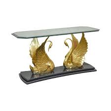 Hollywood Regency Brass Swan Glass Top Console Table In 2020 Hollywood Regency Glass Top Console Table