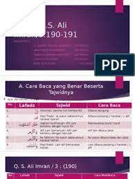 Bacala bac alah h de ngan fasih fas ih sesuai se suai dengan den gan kaidah kai dah llmu llm u tajwi ta jwid d. Kajian Qs Ali Imran Ayat 190 191 Pdf