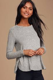 It's great to be back. Heather Grey Sweater Top Cozy Knit Top Ruffled Hem Top Lulus