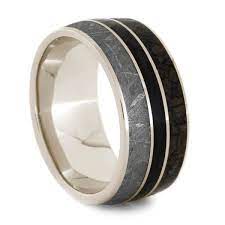 White Gold Men S Band With Meteorite Dinosaur Bone Petrified Wood 2021 Jewelry By Johan Mens Wedding Bands Unique Morganite Engagement Rings White Gold