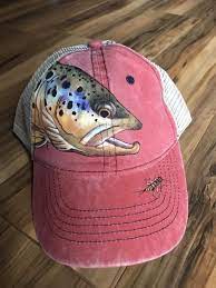 Brown Trout Hat Brown Trout Mesh Back Hat Trout Cap Trout Baseball Hat Trout Stonefly Brown Trout Painting Womens Trout Hat Fly Fish In 2021 Trout Painting Brown Trout Painted Hats