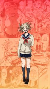 Anime, anime girls, simple, simple background, glitch art, vhs. Phone Wallpaper Aesthetic Toga Himiko
