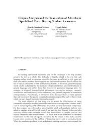 Pdf Corpus Analysis And The Translation Of Adverbs In Specialised Texts Raising Student Awareness