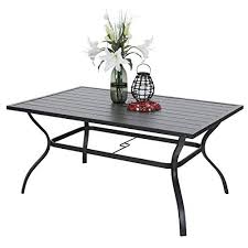 Phi Villa Outdoor Patio 60 X38 Rectangular Dining Table For 6 Person With Umbrella Hole Black Lavorist Rectangular Dining Table Iron Patio Furniture Porch Furniture Sets