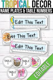 Free Editable Table Signs And Editable Name Tags Tropical Classroom Decor Classroom Labels Classroom Decor Classroom Essential