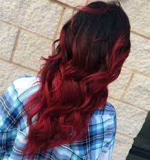 Schwarze Haare Mit Rot Leuchtenden Spitzen Ombre Haare Farben Haarfarben Ombre Haare