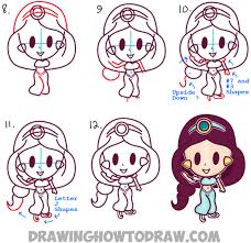Follow along to learn how to draw princess jasmine from disney aladdin easy, step by step drawing tutorial. How To Draw Cute Baby Kawaii Chibi Jasmine From Disney S Aladdin In Easy Steps How To Draw Step By Step Drawing Tutorials