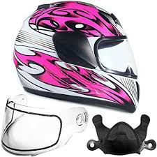 Typhoon Helmets Youth Kids Full Face Snowmobile Helmet Dot Dual Lens Snow Boys Girls Pink Small