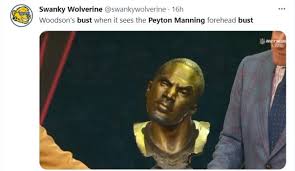 Peyton manning was the source of many, many internet jokes during his hall of fame career because of a distinguished red mark he seemed to always have on his forehead anytime he removed his helmet. Y33xnnh8ctpljm