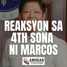 July 28, 2025 Reaksyon sa 4th SONA ni Marcos Ayon sa Amihan National  Federation of Peasant Women, walang bago sa pahayag ni Marcos sa ikaapat  niyang SONA. Tinatakpan niya ang nararanasang krisis