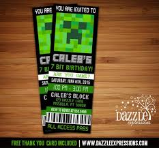 Minecraft Birthday Card Printable Free Printable Minecraft Inspired Ticket Birthday Invitation Digital File Video Game Free Thank You Card Boys Birthday Party Minecraft Birthday Invitations Ticket Invitation Birthday Printable Birthday Invitations
