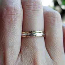 One delicate stackable minimalist ring. Tri Color Hammered Gold Stacking Rings Thin Rose Yellow And White Brightsmith