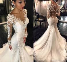 Vintage Long Sleeves Wedding Dresses Mermaid Style 2016 V Neck Beads Lace Applique Sheer Wedding Dress Wedding Dress Long Sleeve Long Sleeve Wedding Dress Lace
