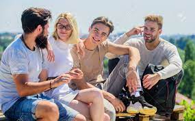 We Are Family Happy Men And Girl Relax Group Of People In Casual Stock Photo Picture And Royalty Free Image Image 138036974