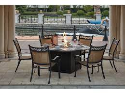 Find the perfect patio furniture & backyard decor at hayneedle, where you can buy online while you explore our room designs and curated looks for tips, ideas & inspiration to help you along the way. Darlee Outdoor Living Mountain View Cast Aluminum 7 Piece Dining Propane Fire Pit Dining Set With 60 Inch Round In Antique Bronze Da2016107pc60gd