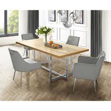Inspired Home Davian 70 8 In Oak Wood Veneer Dining Table With Chrome Metal Legs Dt122 09aks Hd The Home Depot Dining Table Wooden Dining Room Chairs Dining Room Table