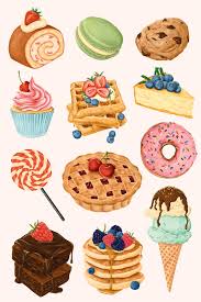 Download Premium Vector Of Delicious Hand Painted Desserts Vector Set In 2020 Desserts Drawing Cute Food Drawings Cute Food Art