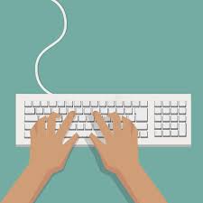 Flat Hands Typing On White Keyboard With Cable And Pastel Background Stock Illustration In 2020 Hand Type Pastel Background Illustration