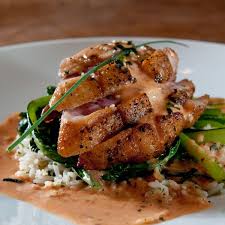 Seared Tuna On A Bed Of Spinach Rice Recipe Seafood Entrees Seared Tuna Recipes