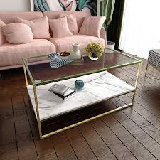 Tilly Lin Faux Marble Coffee Table Glass Top Coffee Table Cocktail Table With Gold Metal Legs Review Faux Marble Coffee Table Coffee Table Marble Coffee Table