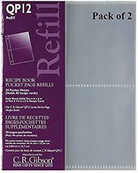 Amazon Com C R Gibson Qp 12 Small Recipe Book Pocket Page Refill 20 Sheets Pack Of 2 Kitchen Dining Recipe Book Recipe Book Holders Recipe Cards