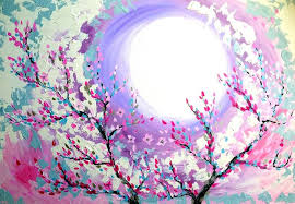 The easier and quicker version. Moon And Japanese Cherry Blossoms Painting By Cathy Jacobs Saatchi Art