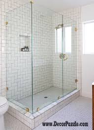Marble tile in a bathroom with brass and gold details. Top Shower Tile Ideas And Designs To Tiling A Shower