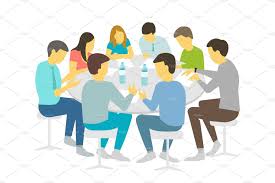 Round Table Talks Brainstorm Team Business People Meeting Conference Eight People White Background Stock Illustration Vector Refresher Courses Stock Illustration Illustration Graphic Illustration