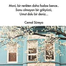 Mavi Bir Renkten Daha Fazlasi Bence Sonu Olmayan Bir Gokyuzu Umut Dolu Bir Deniz Cemal Sureya Sozler Anlamlisozle Mavi Sozleri Renkler Edebiyat