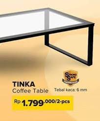 A coffee table is a low table designed to be placed in a sitting area for convenient support of beverages, remote controls, magazines, books (especially large, illustrated coffee table books), decorative objects, and other small items. Buy 1 Free 1 Tinka Coffee Table From Informa February 2019 Plaza Ambarrukmo