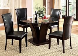 Formal dining room sets, with sleek modern lines or fine traditional detailing, elegantly designed and to be the centerpiece of your dining room and formal entertaining. Manhattan Round Glass Top Dark Cherry Unique Pedestal Base Dining Set 5pc