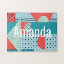 Our 1000 piece jigsaw puzzles include shaped puzzles, themed jigsaw puzzles & more. Modern Geometrical Block Collage Blue Orange Name Jigsaw Puzzle Zazzle Com Shape Collage Jigsaw Puzzles Geometric