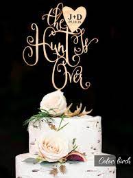 The Hunt Is Over Wedding Cake Topper Engraved Initials Of The Bride And Groom And W Personalized Wedding Cake Toppers Custom Cake Toppers Wedding Cake Toppers