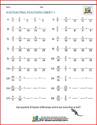 When it comes to adding mixed or improper fractions, we can have either the same denominators for both the fractions to be added or the denominators can differ too. Subtracting Fractions Worksheets