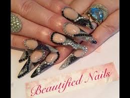 Blue silver acrylic nail designs : Acrylic Nails Black And Silver Stiletto Nails Sculpted Youtube