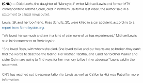 Daughter of writer michael lewis, tabitha soren. Daughter Of Moneyball Writer Dixie Lewis Dead At 19 May 29 2021 News Gematria Effect News
