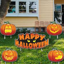 These outdoor halloween decorations can't be beat! Amazon Com Victorystore Yard Sign Outdoor Lawn Decorations Happy Halloween Scary Pumpkins Halloween Decorations Outdoor 5 Piece Set W 11 Short Stakes Home Kitchen