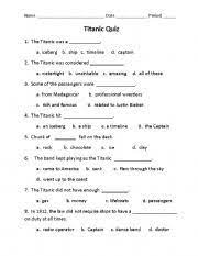 This conflict, known as the space race, saw the emergence of scientific discoveries and new technologies. English Worksheets Titanic Quiz