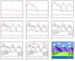 Easy How To Draw Mountains Tutorial And Mountains Coloring Page